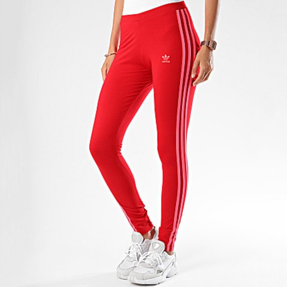 adidas leggings red stripe